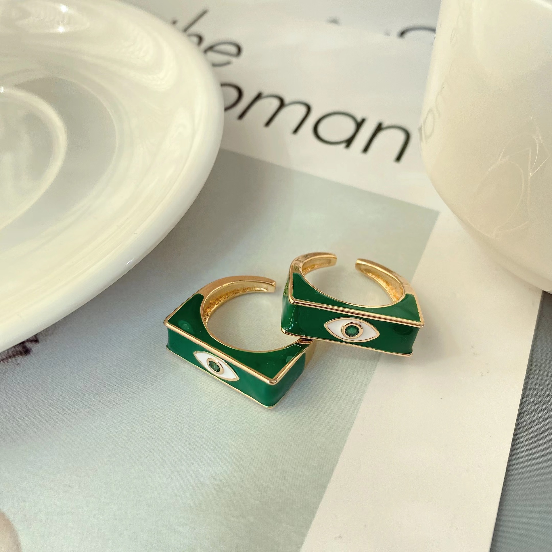 new copper-plated 18k gold eye drop oil micro-encrusted diamond open ring