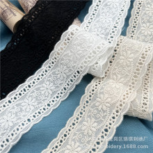 宽4.5cm双锁边棉布刺绣花边DIY高定服装童装饰品腰带辅料居家布艺