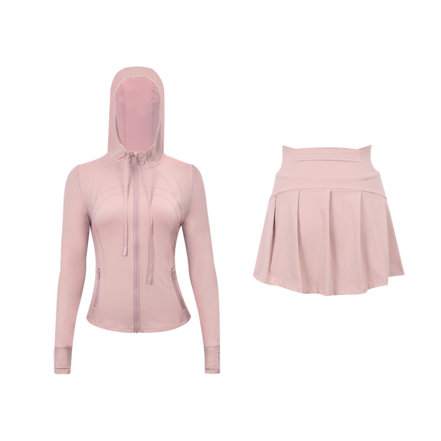 ​​Stylish Women's Hooded Jacket & Skirt Set - Stretchy Activewear For Running, Yoga & Casual Wear​​ Versatile Matching Set​​_ecoleips.com