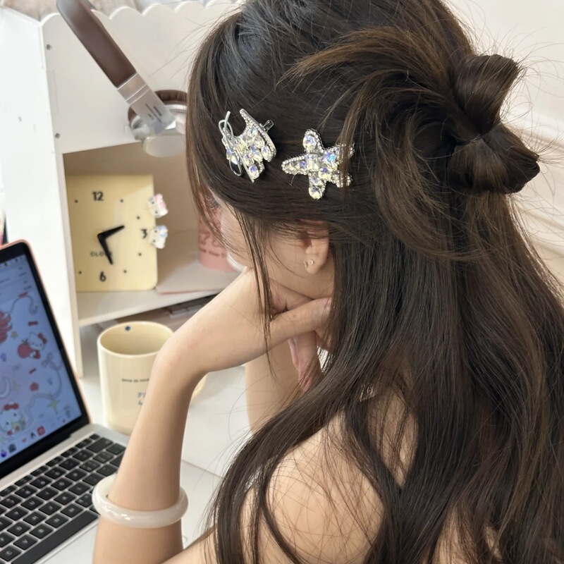 新しいスーパーフラッシュライト高級シリーズヒトデヘアピンジュエリー合金立体ダイヤモンドフラッシュヘアピンヘアアクセサリー頭飾りニッチ|undefined