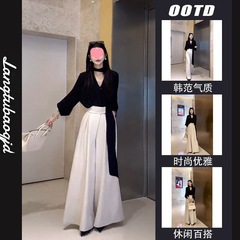 韩系感休闲套装女春季新款飘带衬衫垂感阔腿裤两件套女装