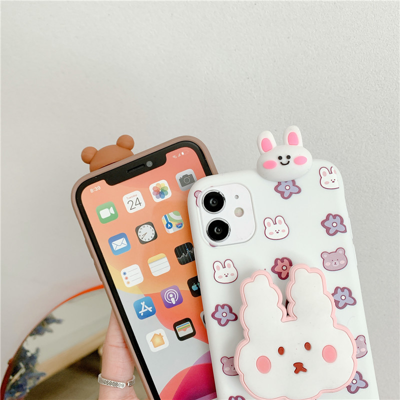 Cute Cartoon Bear & Rabbit Protective Phone Case For Apple Iphone_voghion.com