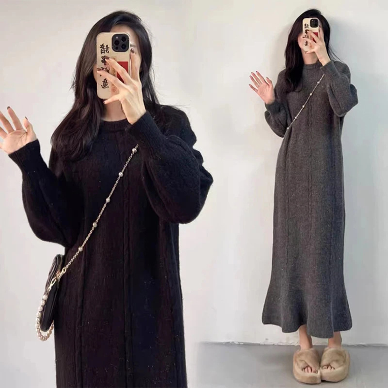 In Stock ~ 2024 autumn and winter Christmas Thin shiny thickened elegant slimming knitted sweater maternity dress fishtail dress