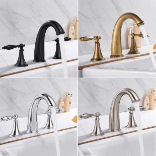 Retro three-hole eight-inch faucet bathroom cabinet basin all copper hot and cold faucet double split European and American style
