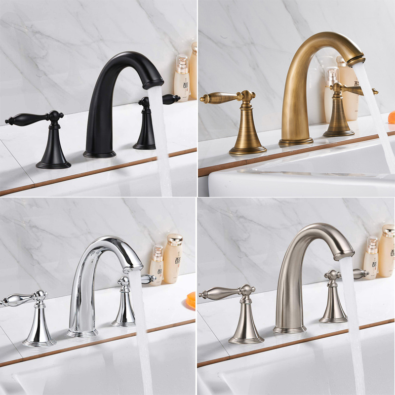 Retro three-hole eight-inch faucet bathroom cabinet basin all copper hot and cold faucet double split European and American style