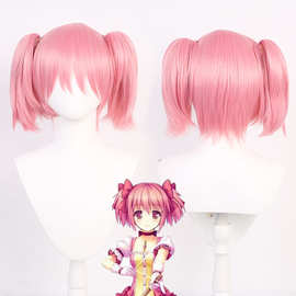 魔法少女小圆 鹿目圆香 方块亚梦cosplay假发 烟粉色双虎夹动漫款