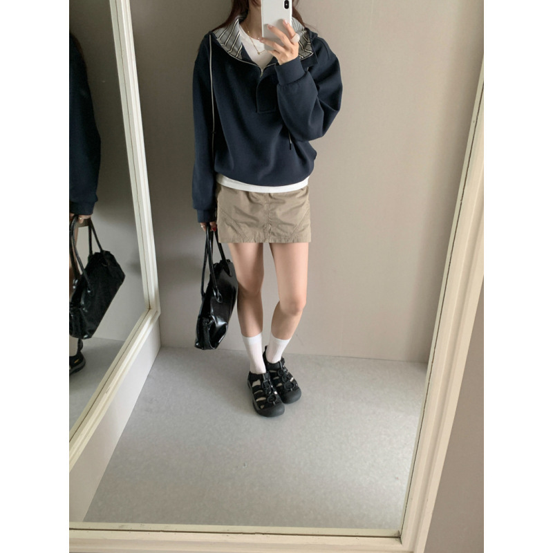 半拉链分割设计感连帽卫衣女2025秋季新款时尚百搭设计感上衣韩版|undefined