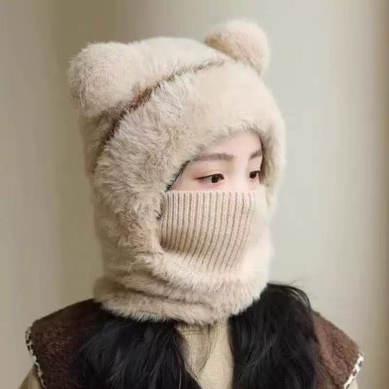 儿童毛线针织帽男女儿童冬季围脖一体连帽宝宝防风护耳保暖套头帽|undefined
