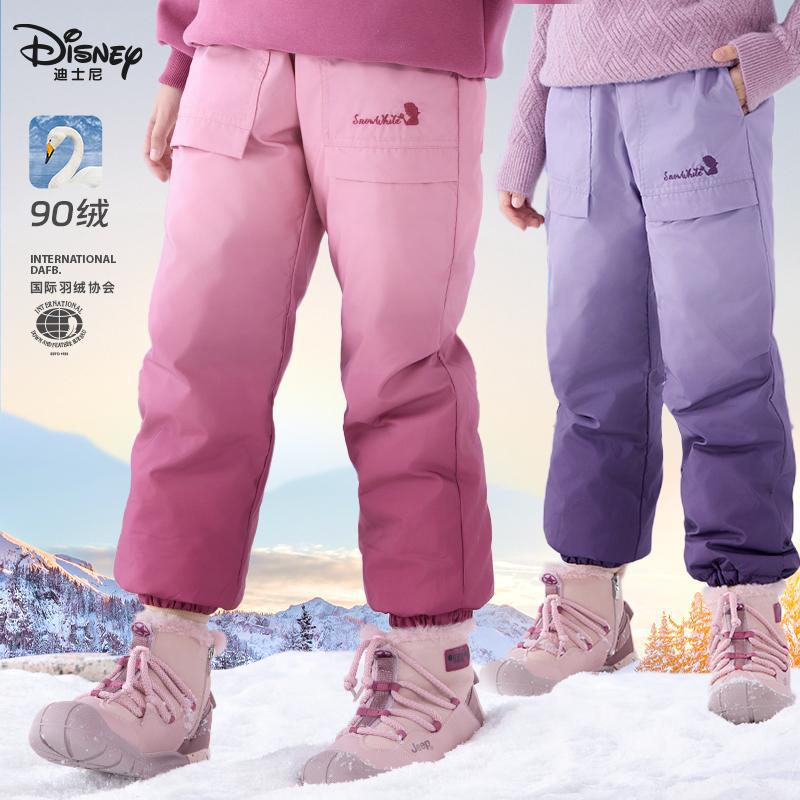Girls' down-filled winter pants, new style, thickened outerwear, work pants, white duck down, outdoor skiing windproof pants for older children