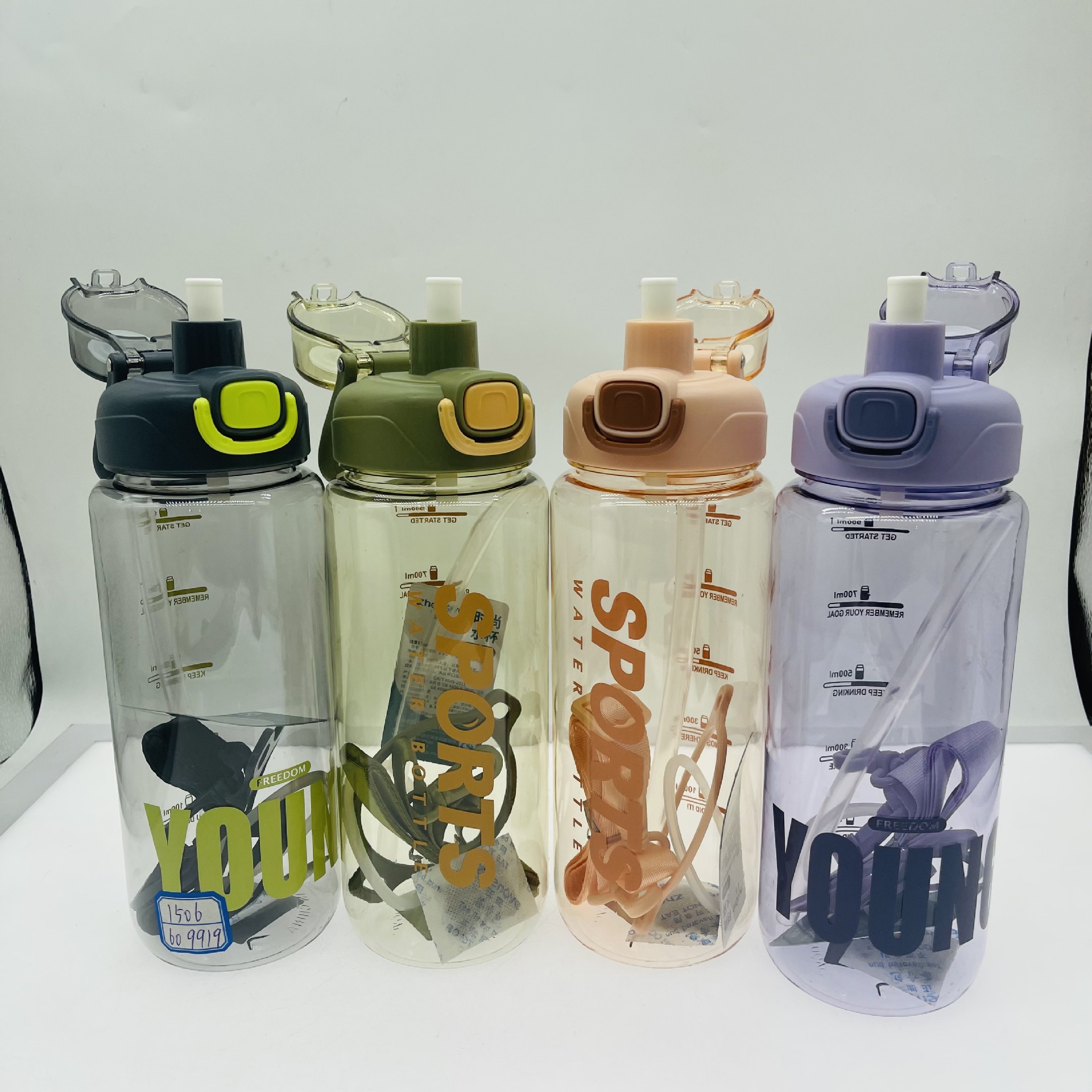 Zhengye 1506 nuevo espacio paja taza de plástico deportes agua 900ml entrenamiento potencia Correa portátil hervidor