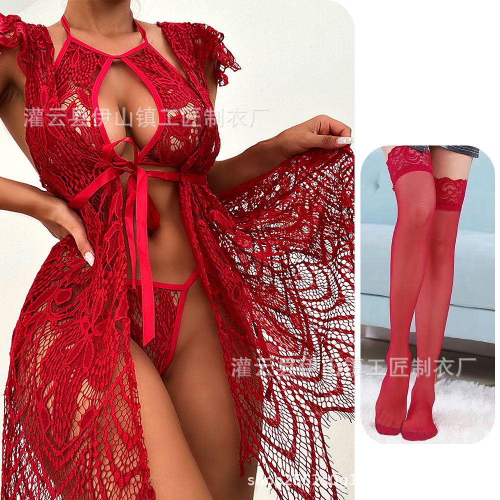 Amazon Cross-border europeo y americano sexy encaje de tres puntos lencería sexy perspectiva tentación sexy traje