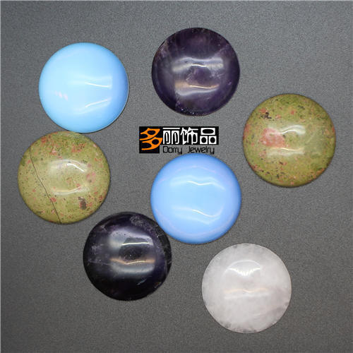 产地水晶花绿石戒面半宝石贴片半圆DIY饰品镶嵌配件配饰可