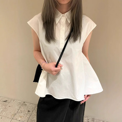 C家ゆったり版型ノースリーブコットンシャツ白2025春新品1274061001