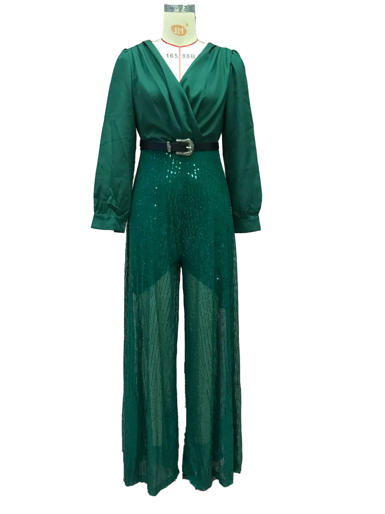Elegant Women's Jumpsuit With Sequin Detail And V-neck Design_voghion.com