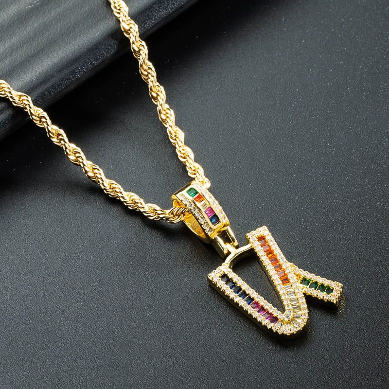 Wholesale Collar Chapado En Oro De Cobre Con Colgante De Letra De Circonita De Color Nihaojewelry display picture 11