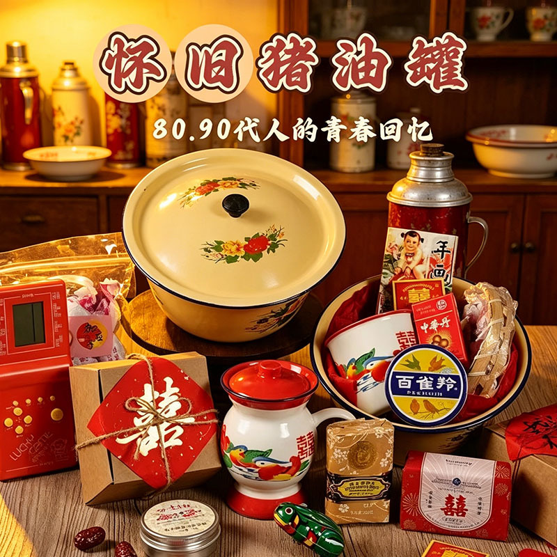 伴手礼老式怀旧蛋糕搪瓷盆猪油盆带盖搪瓷盆面盆厂家直供现货批发