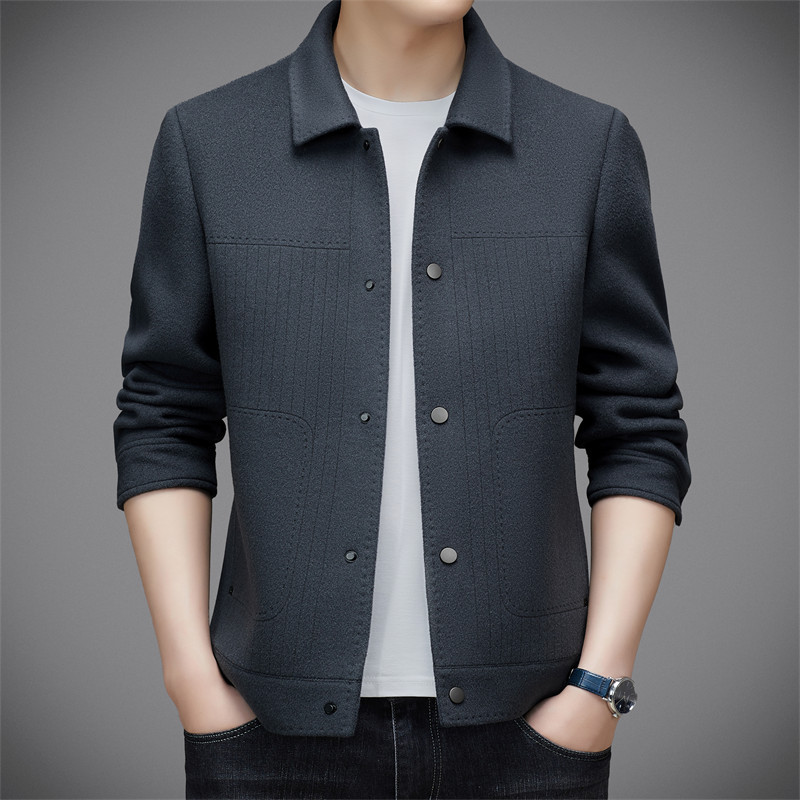 Double-Sided Woolen Lapel Woolen Coat, High-End Brand Men's Clothing, Autumn and Winter Exquisite Casual Middle-Aged Men's Woolen Short Jacket