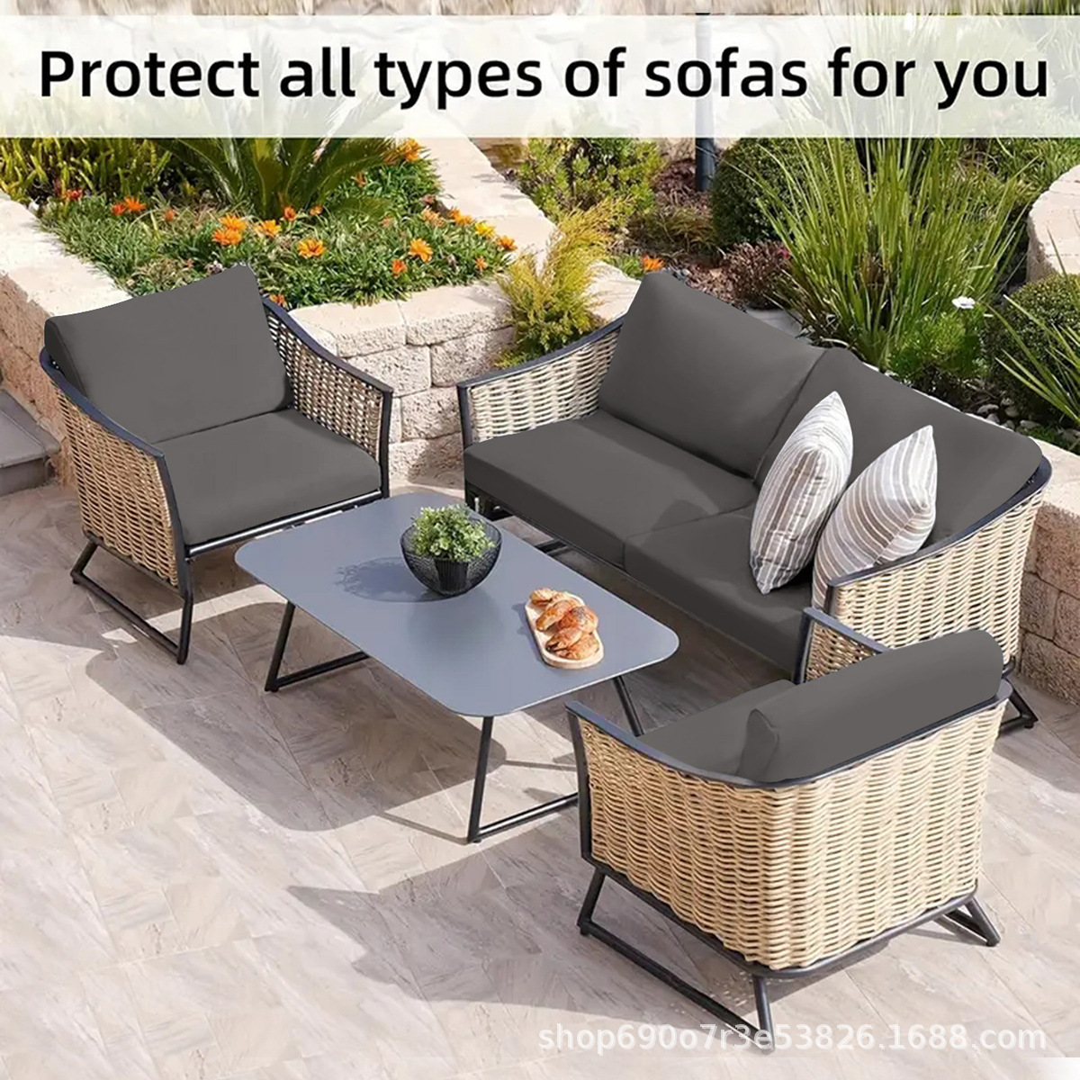 Ventas directas transfronterizas todo incluido elástico de color sólido impermeable seda de leche al aire libre cubierta de cojín de sofá a prueba de polvo cubierta de cojín de sofá a prueba de agarre