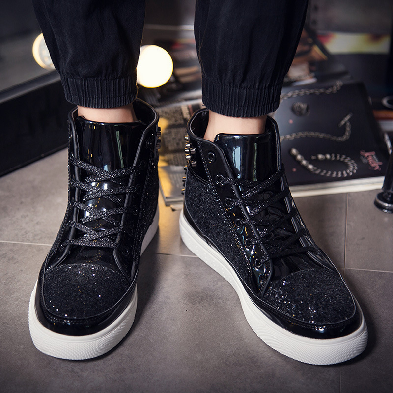 Men's high top autumn and winter new Korean version nightclub personalized board fashion ins trendy Leather shoes_voghion.com