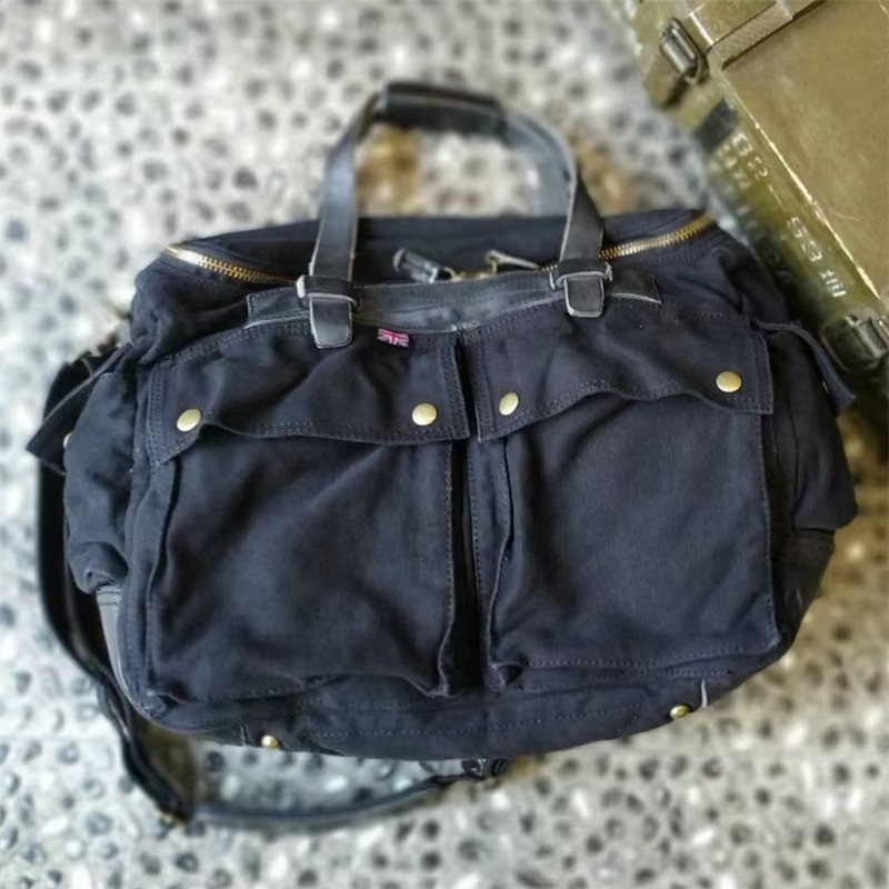 Retro fashion heavy industrial washed large capacity portable shoulder bag, crossbody bag, men's outdoor business travel canvas bag_voghion.com
