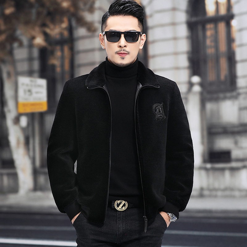 Winter shearling coat, short lapel leather jacket, new style, fur coat, lamb wool jacket, slim fit.