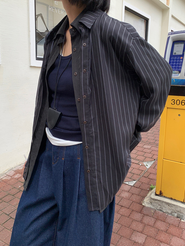 【COMOS CMS】2025简约条纹两件式设计感休闲长袖衬衫女秋255021|undefined