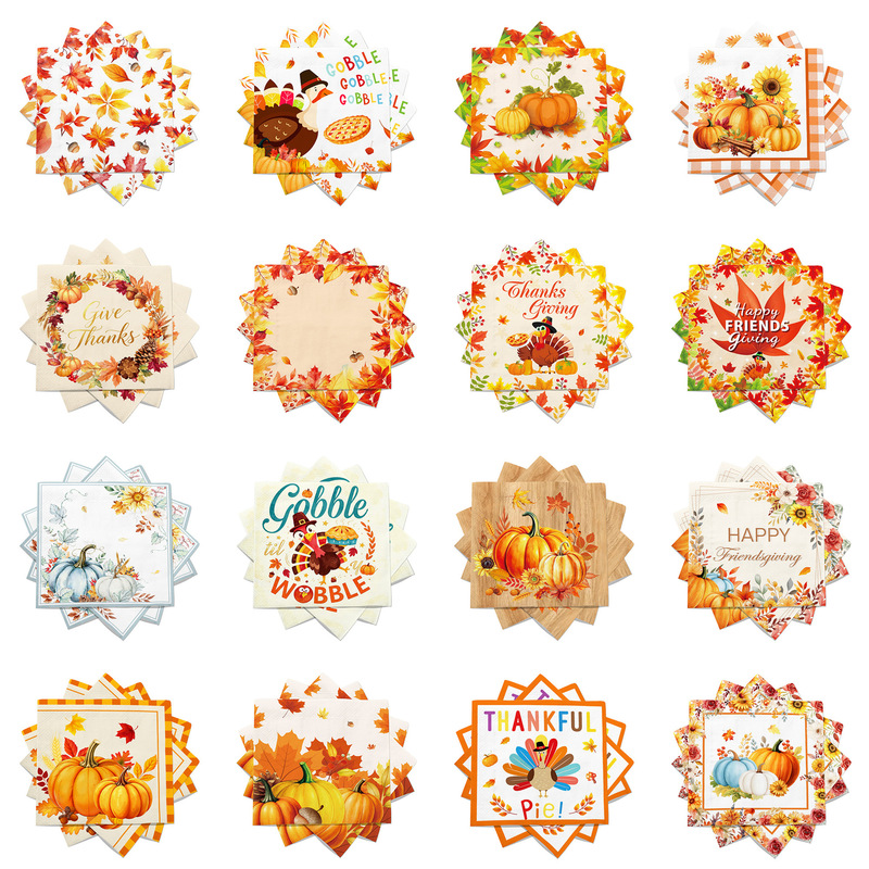 [Ready Stock] Cross-Border Thanksgiving Maple Leaf Pumpkin Turkey Theme Autumn Party Tissue Disposable Printed Napkin