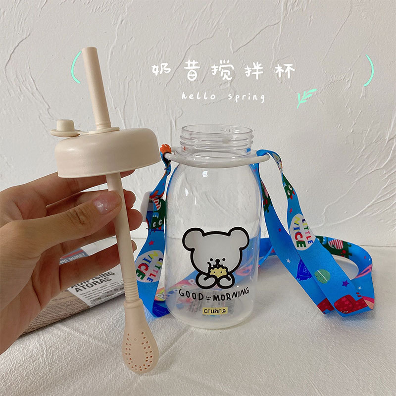 Cute Student Plastic Straw Cup Portable Strap Water Cup Personalized Cup display picture 2