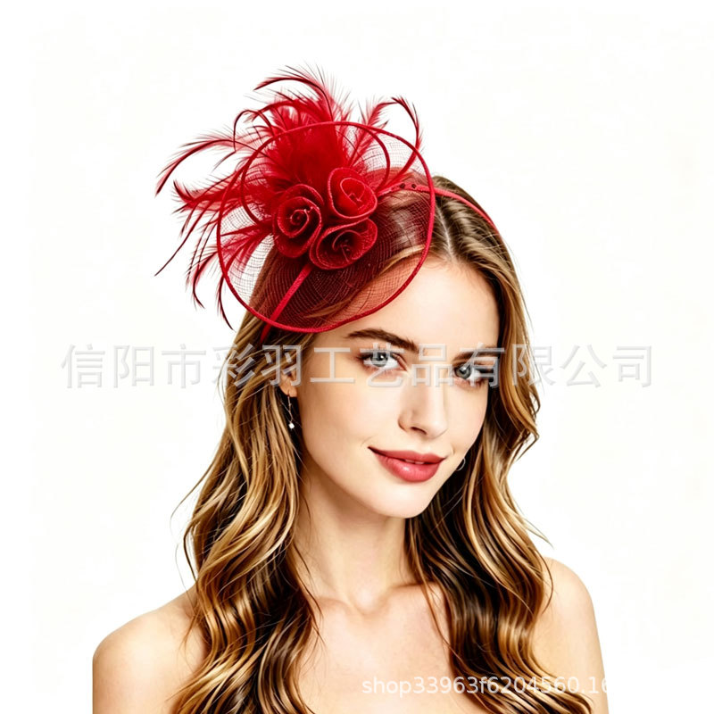 Cross-border best-selling vintage bridal mesh feather headpiece, horse racing flower hair accessory, Amazon headwear wholesale