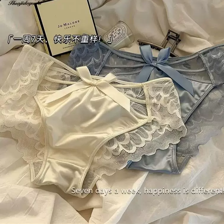 纯欲风性感蕾丝蝴蝶结绑带交叉内裤女中腰透气纯棉裆女士三角裤头