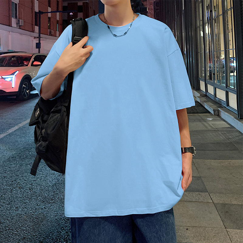 220グラムの重いポンドの純綿の夏の半袖のtシャツの男性のゆったりしている紳士服のtシャツの半袖の純色の底のシャツは二開することができます。|undefined