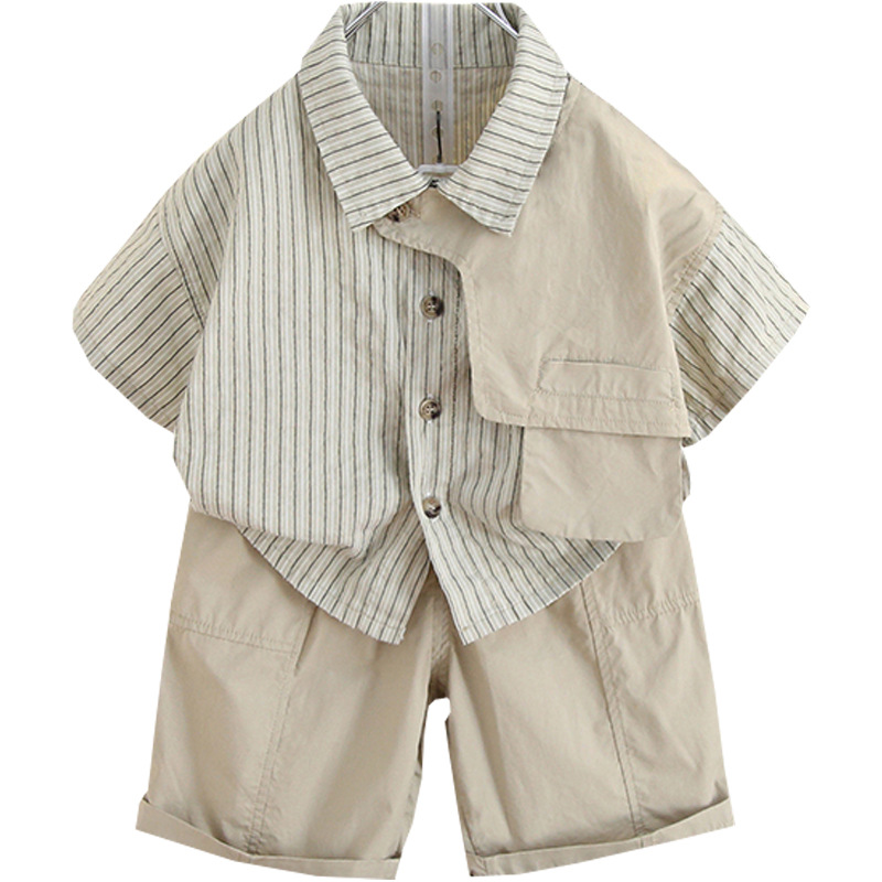 5208 Traje de verano para niños 2025 nuevo estilo atractivo moda para niños marca de moda bebé versión coreana de dos piezas de manga corta marea