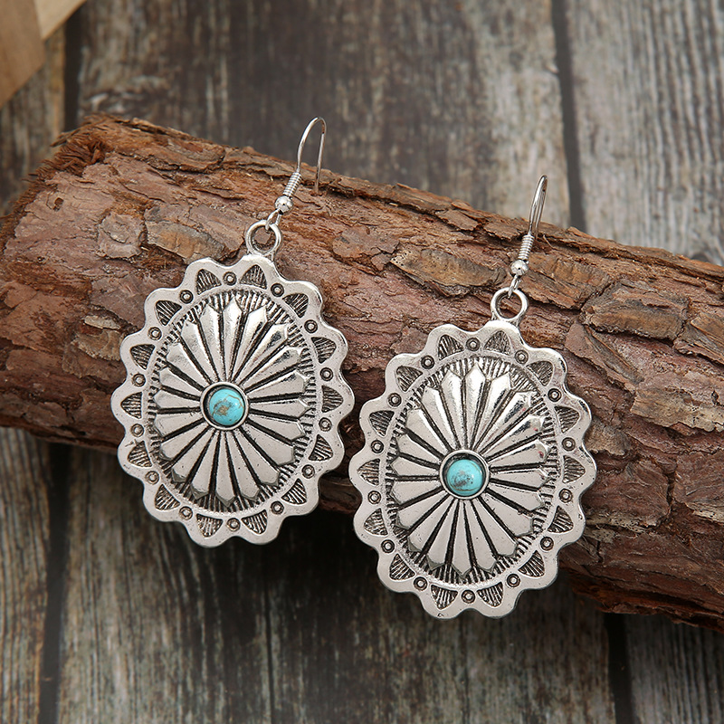 Ethnic Style Oval Alloy Plating Inlay Turquoise Women's Drop Earrings display picture 3