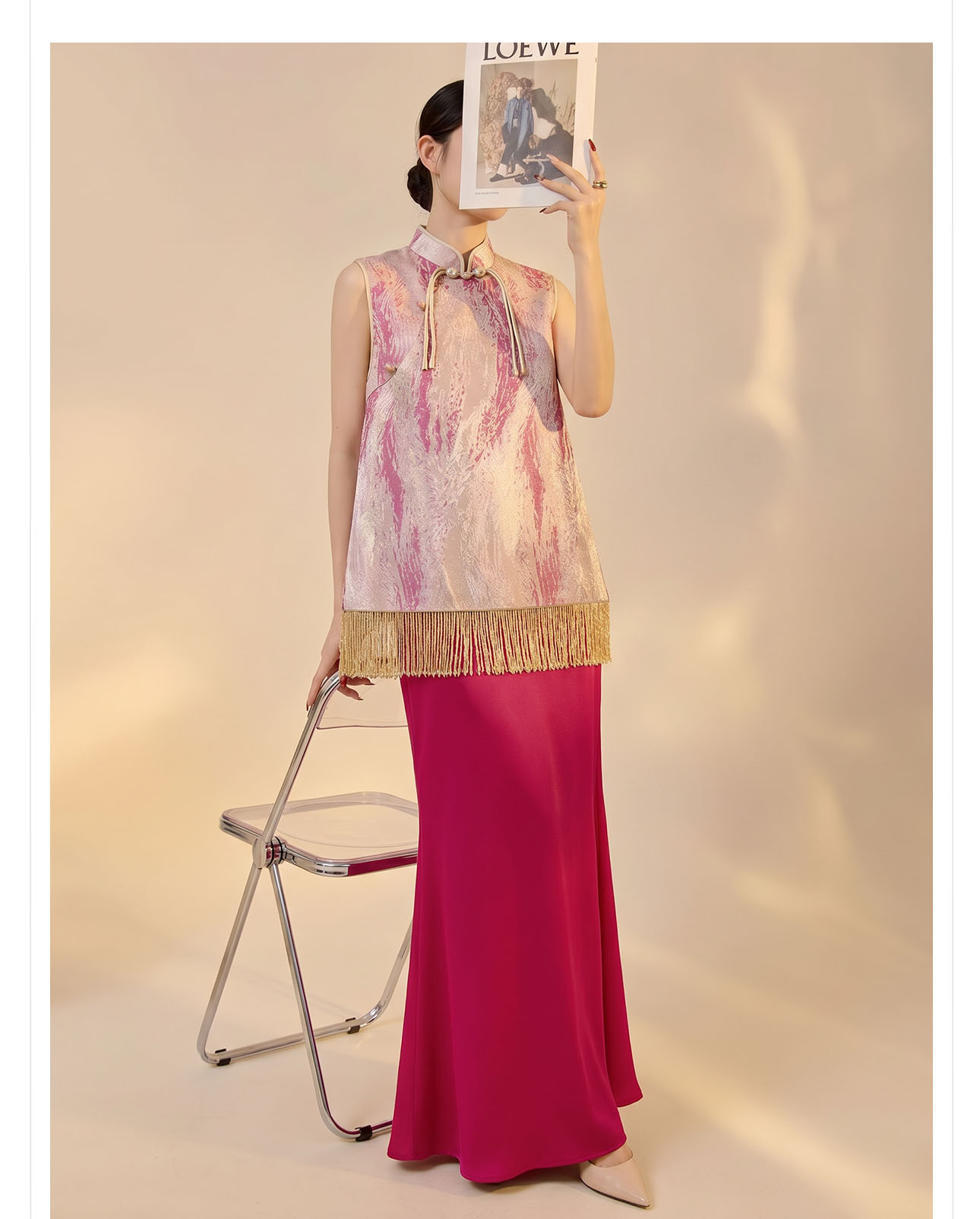 Áo không tay cổ tròn jacquard viền tua mùa hè — Trang chủ chi tiết 7