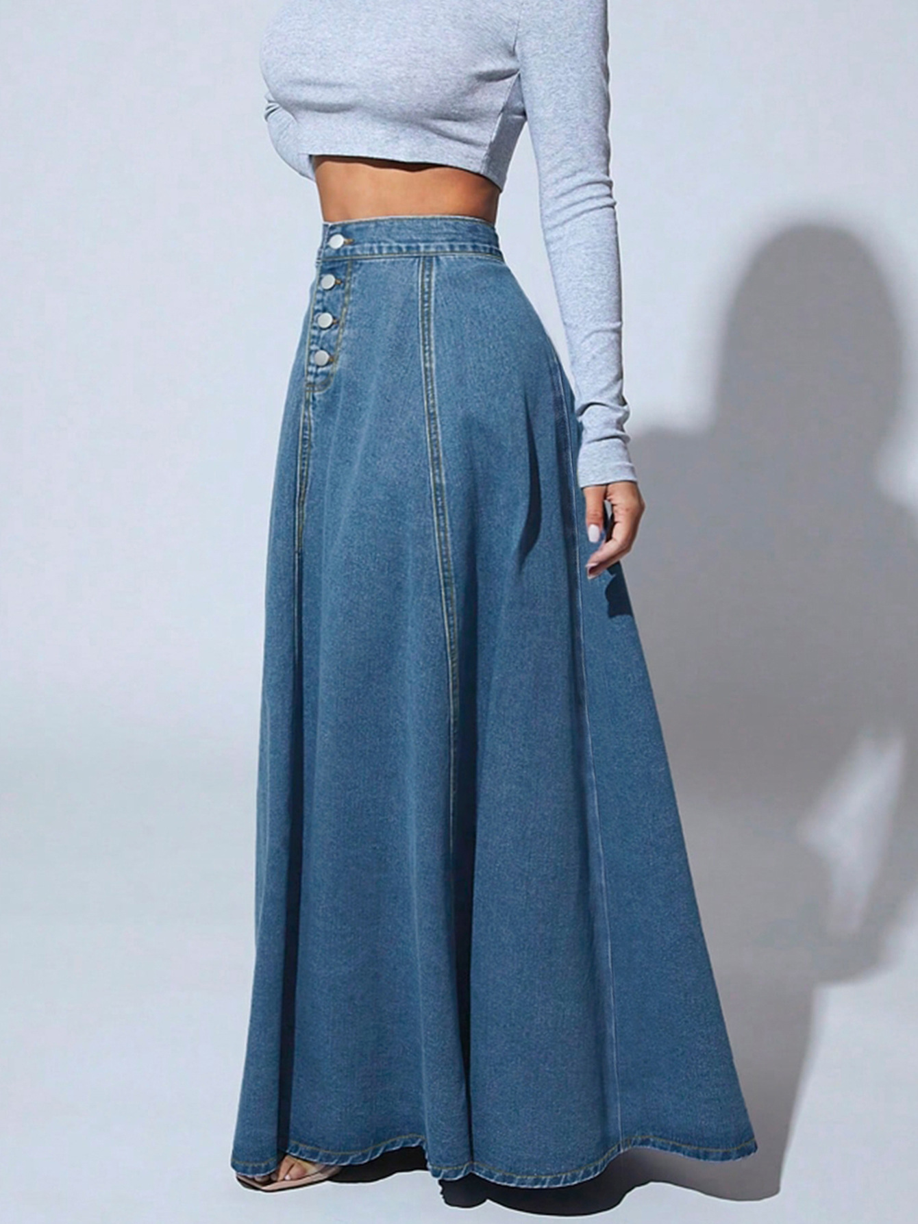 Comfort Function 2025 Spring And Summer Streetwear Solid Color Cotton Denim Maxi Long Dress Skirts