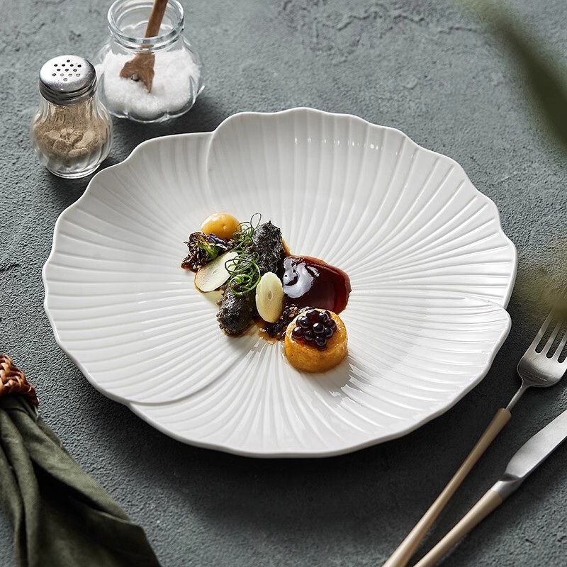 Western-style Steak Dinner Plate Household Large Flat Plate Shallow Plate Fruit Plate Ceramic Premium Sense White Cake Dish Plate