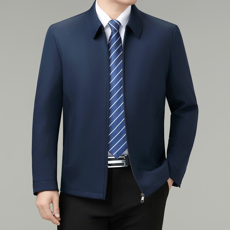 Men's Silk Jacket for Spring and Autumn, Middle-Aged and Elderly, Thin Casual Turn-Down Collar Jacket, Designer Business Coat for Father