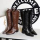 236-1 Retro Hand Grip Pattern Style Long Boots Women's Boots Coarse Heel Middle Heel Pointed Knight Boots Tall Boots
