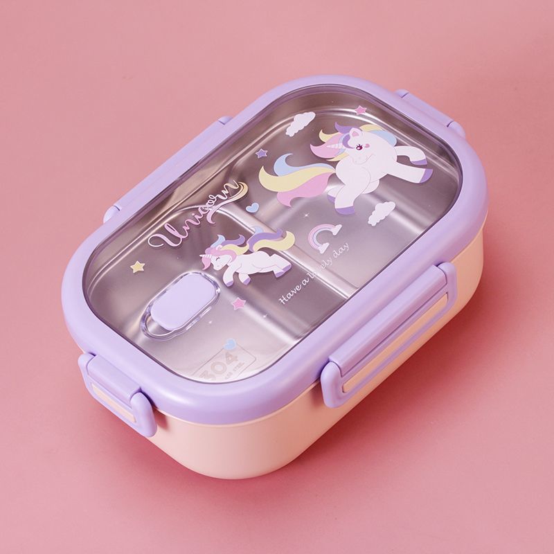 Caja de almuerzo de dibujos animados con tazón de sopa 304 compartimiento de acero inoxidable caja de almuerzo grado alimenticio empleado de oficina estudiante caja de almuerzo portátil