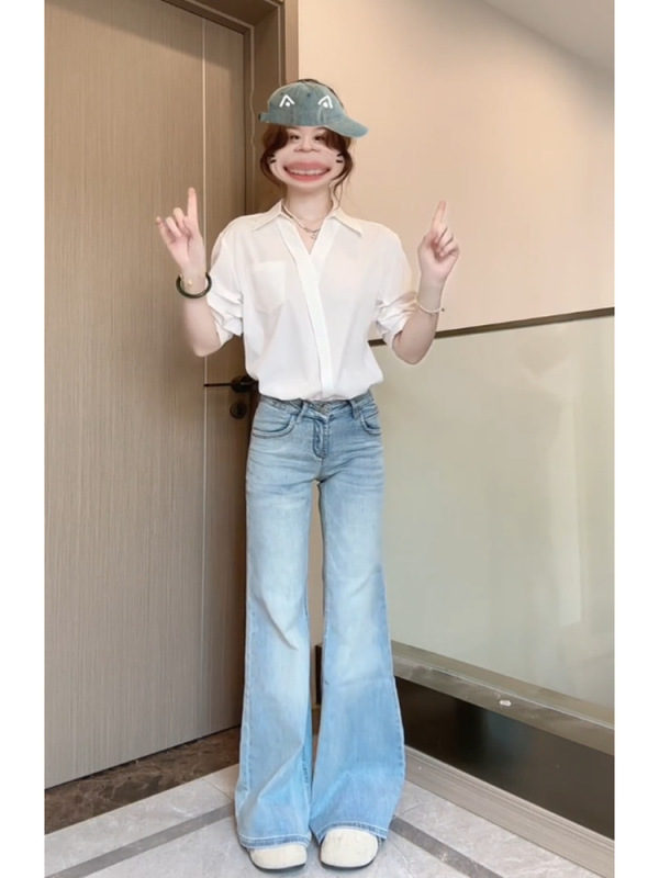 上新白色v领短袖衬衫女装夏季法式气质宽松百搭通勤上衣别致衬衣|undefined