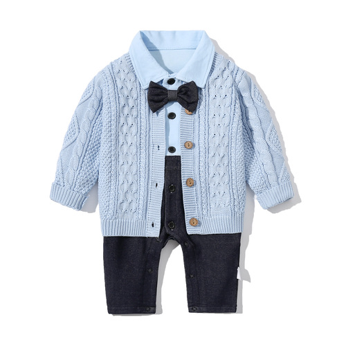 Baby romper, spring and autumn long-sleeved gentleman's sling jumpsuit, handsome 100-day boy baby one-year-old romper