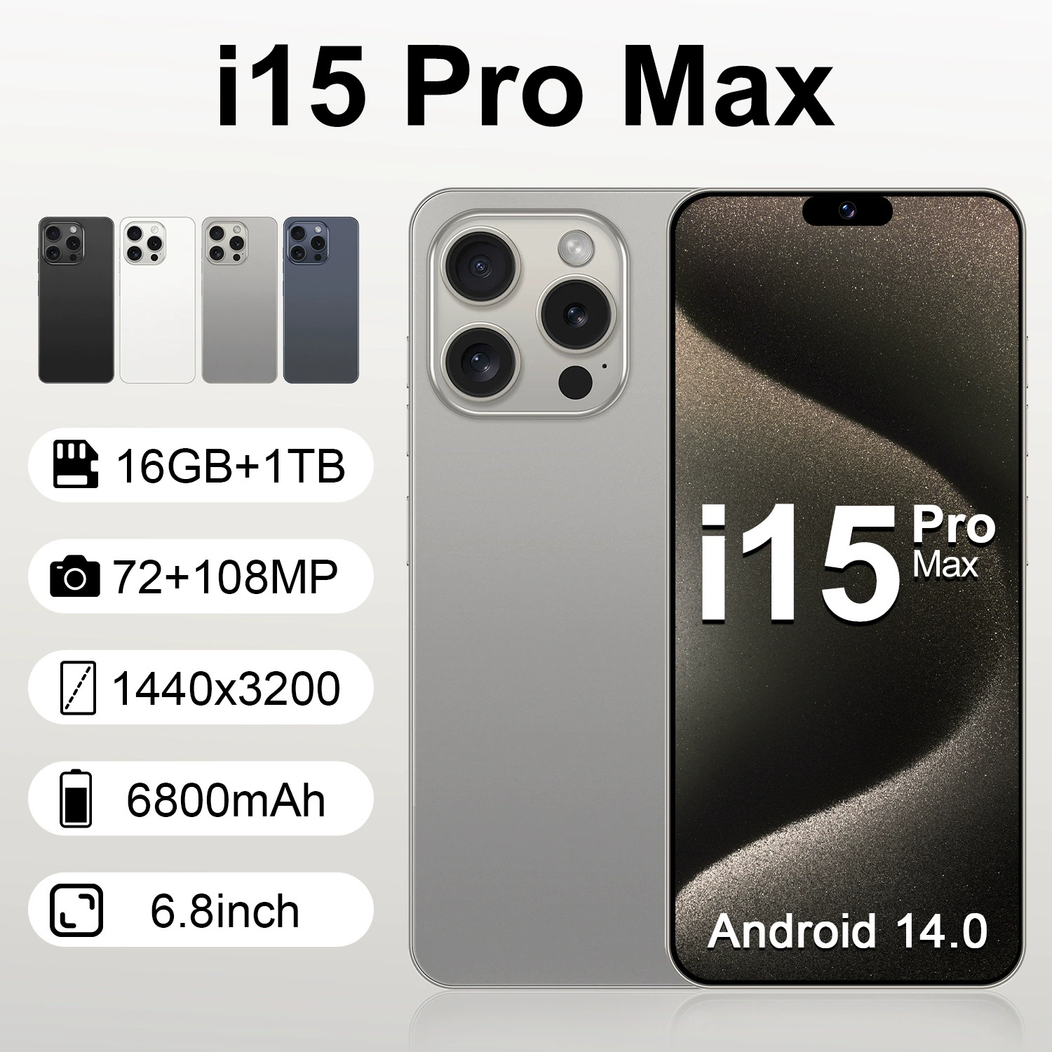() мобильный телефон, Intel Core i15, 15 Pro Max, 6.8 дюйма, широкий экран, 16 ГБ, Android