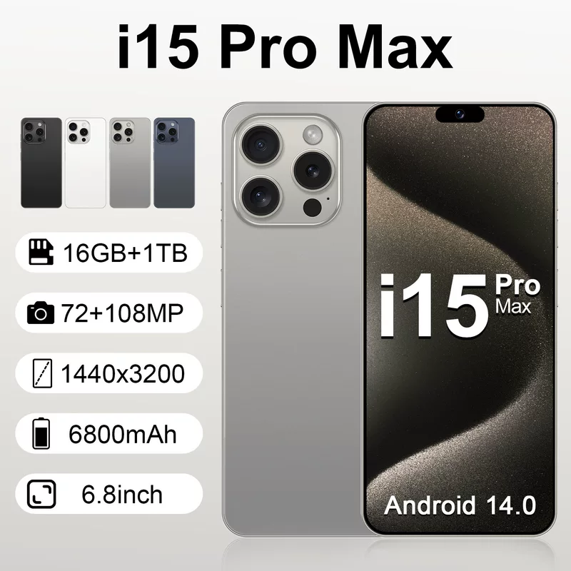 () мобильный телефон, Intel Core i15, 15 Pro Max, 6.8 дюйма, широкий экран, 16 ГБ, Android