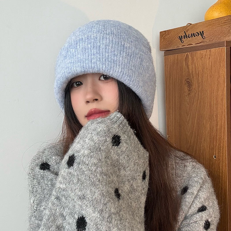 Camellia Cuffed Knit Hat Fresh Color Yarn Winter Cold-Proof Commuting Travel Stylish Solid Color Women Camellia Cuffed Knit Hat Fresh Color Yarn Winter Cold-Proof Commuting Travel Stylish Solid Color Women