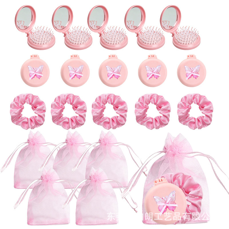 New cross-border bowknot airbag comb and mirror set, integrated folding mirror and comb, overnight wedding bridesmaid gift