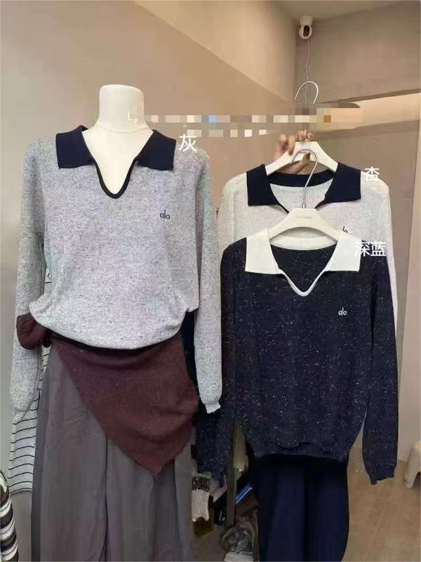 设计感翻领长袖针织衫女2025字母韩系穿搭秋季女装宽松打底衫上衣|undefined