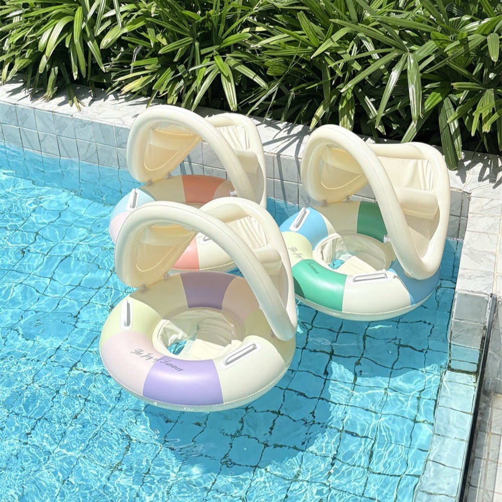畅游 ins网红坐艇儿童游泳圈可拆卸遮阳蓬婴幼儿座圈拼色宝宝坐圈