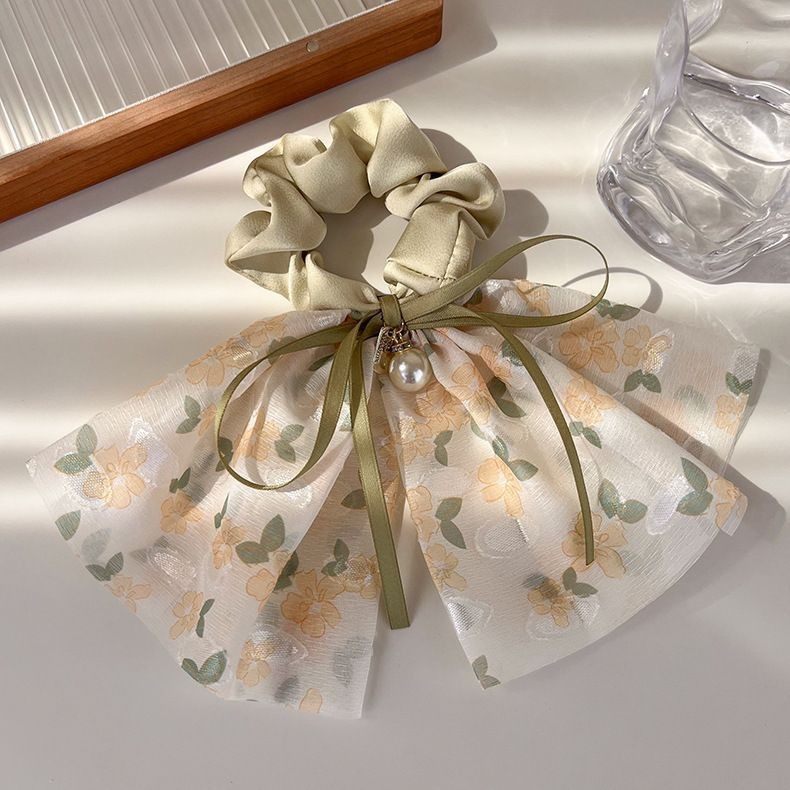 녹색 꽃무늬 머리끈