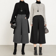 妙语2025年冬季新款复合休闲阔腿加厚绵羊毛八分裤女宽松显瘦