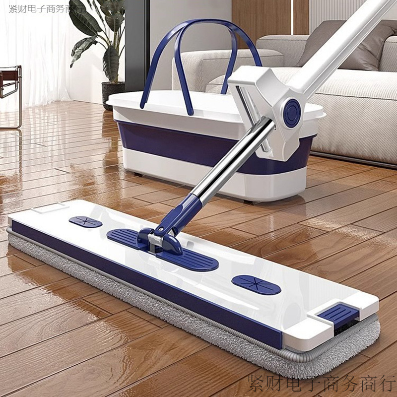 Mop Set with Bucket for Home Use, Hands-Free Washing, Large Lazy Mop, Magic Rotating Flat Mop
